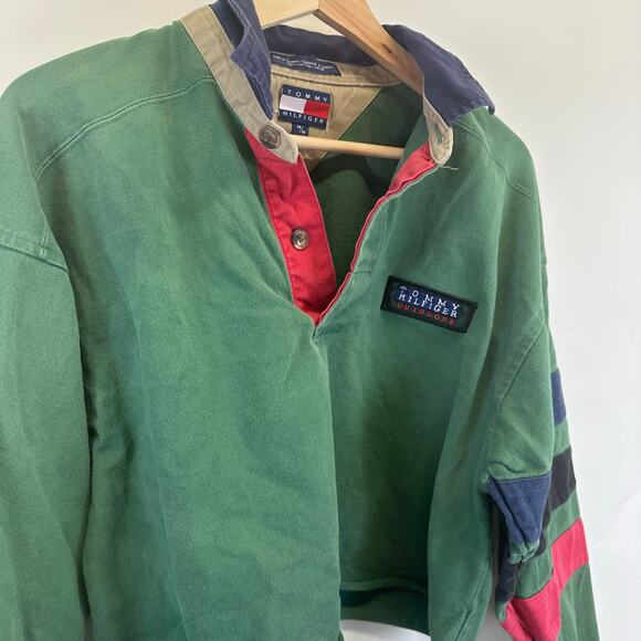 Tommy Hiilfiger Outdoors Green Cropped Pull Over Collared Sweatershirt Wmens M - Picture 7 of 13